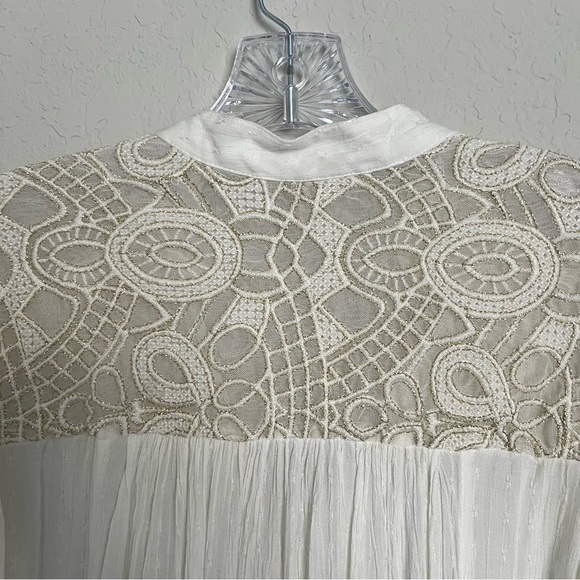 Free People White Lace Peasant Blouse Size XS Gauzy Boho Button Up Edwardian - Picture 6 of 9